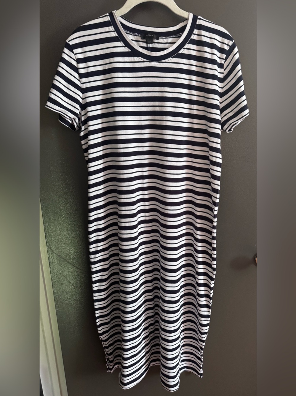 J. Crew Navy and White Striped Midi T-Shirt Dress